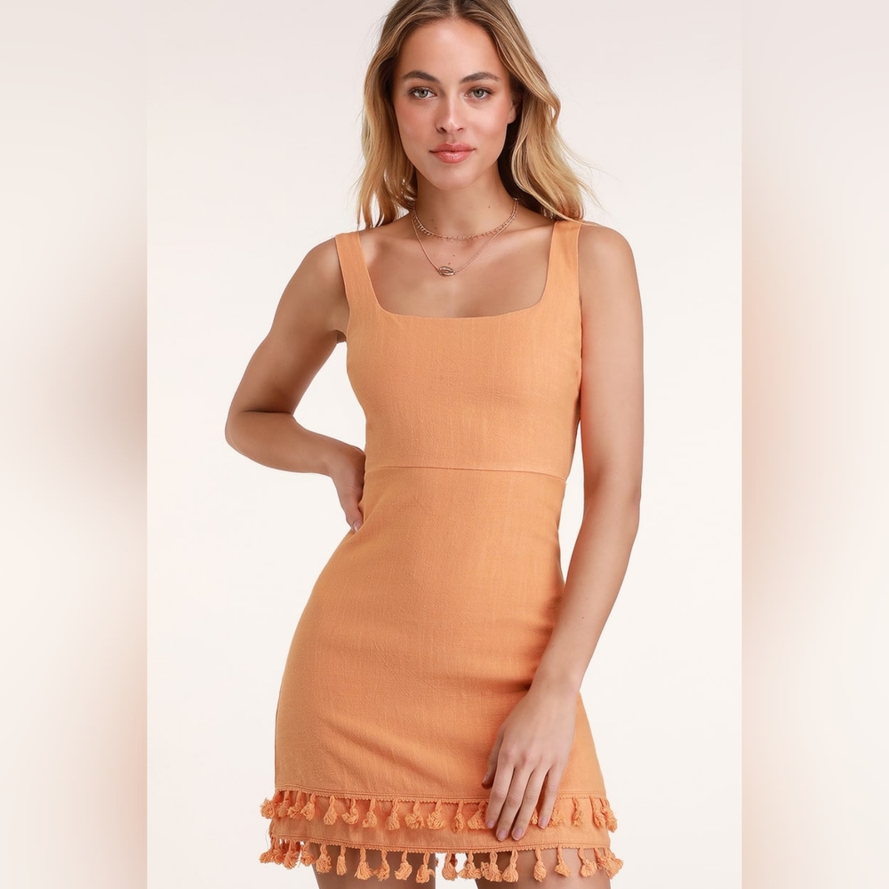 Lulu's Feel the Sunshine Washed Orange Tassel Mini Dress